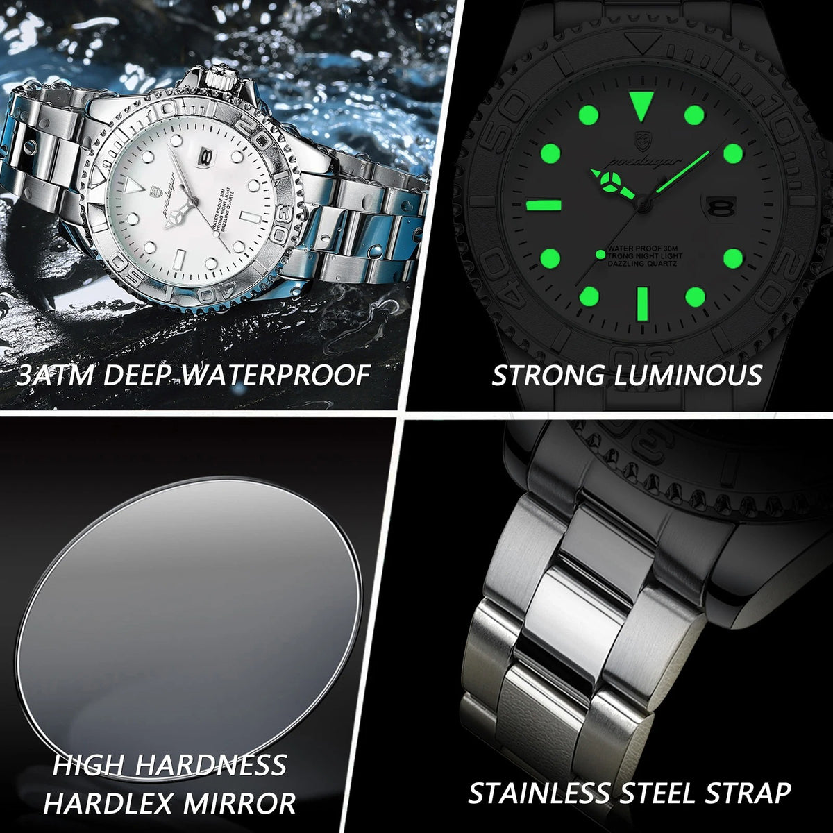 Reloj Poedagar 680 Hombre Acero y Correa de Goma Negro