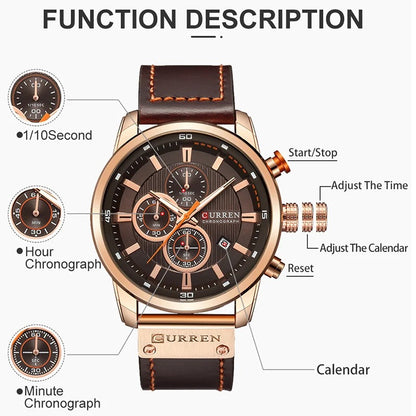 Reloj Curren 8291 Hombre Cuero Cronógrafo Militar