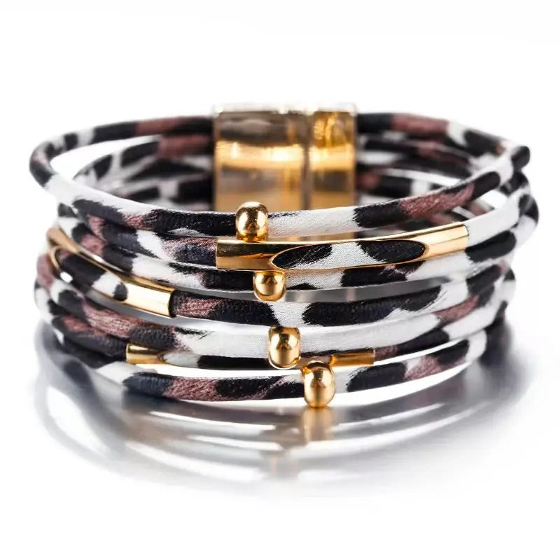 Pulsera de Cuero Leopardo Multicapa Unisex
