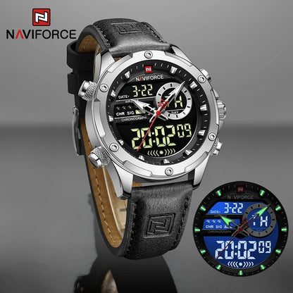 Reloj Naviforce Hombre Cuero Militar Doble Pantalla