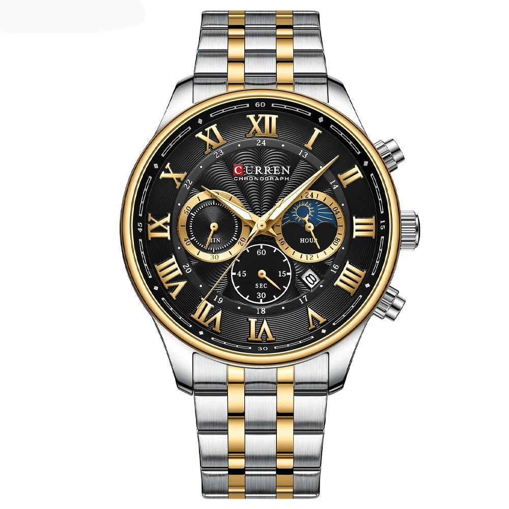 Reloj Curren Hombre Acero Cronógrafo Romano — Foucault Valdivia