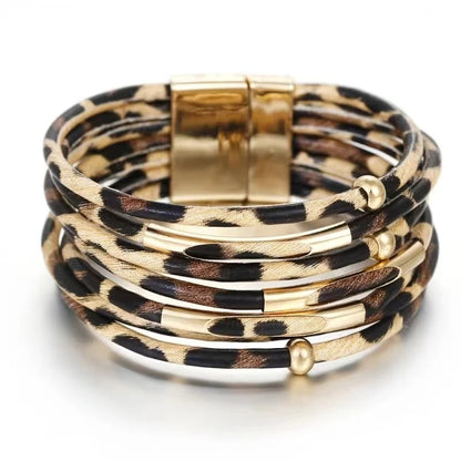 Pulsera de cuero leopardo multicapa — Foucault