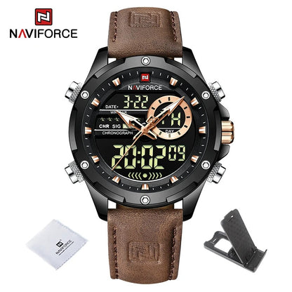 Reloj Naviforce Hombre Cuero Militar Doble Pantalla