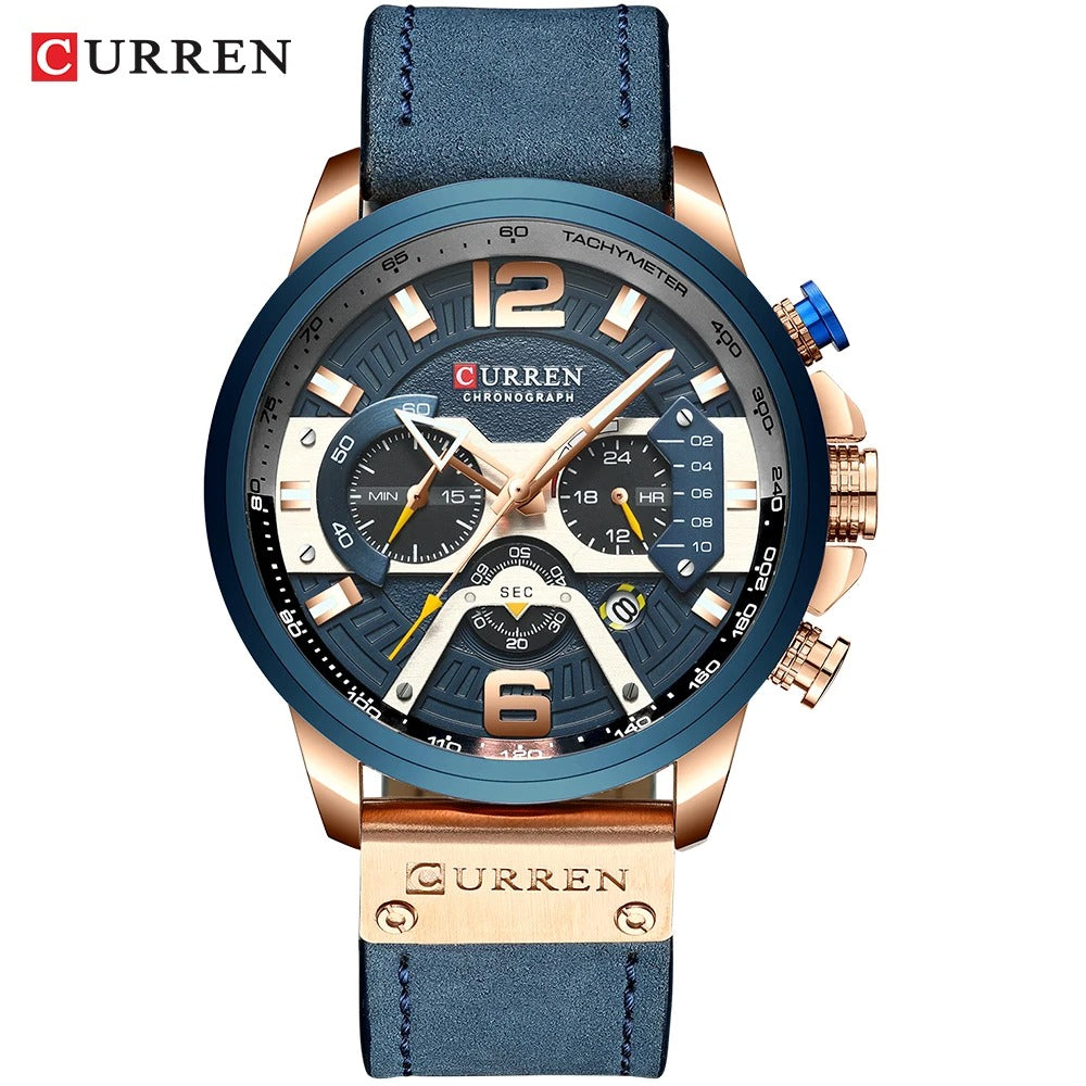 Reloj Curren 8329 Hombre Cuero Cronógrafo — Foucault Valdivia