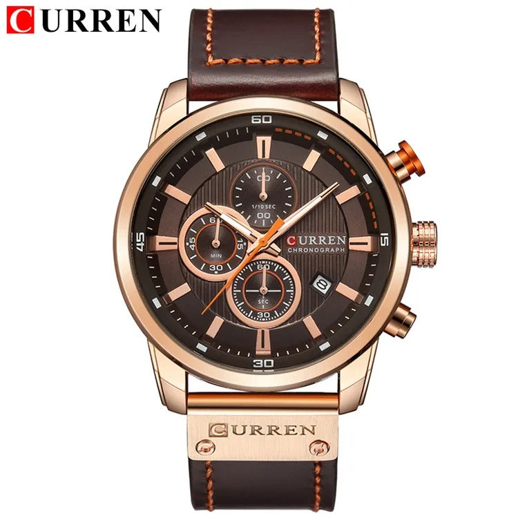 Reloj Curren 8291 Hombre Cuero Cronógrafo Militar — Foucault Valdivia