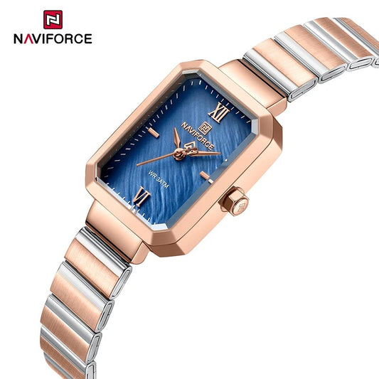 NAVIFORCE NF5050 – Elegancia Clásica en Forma Rectangular con Acero y Números Romanos