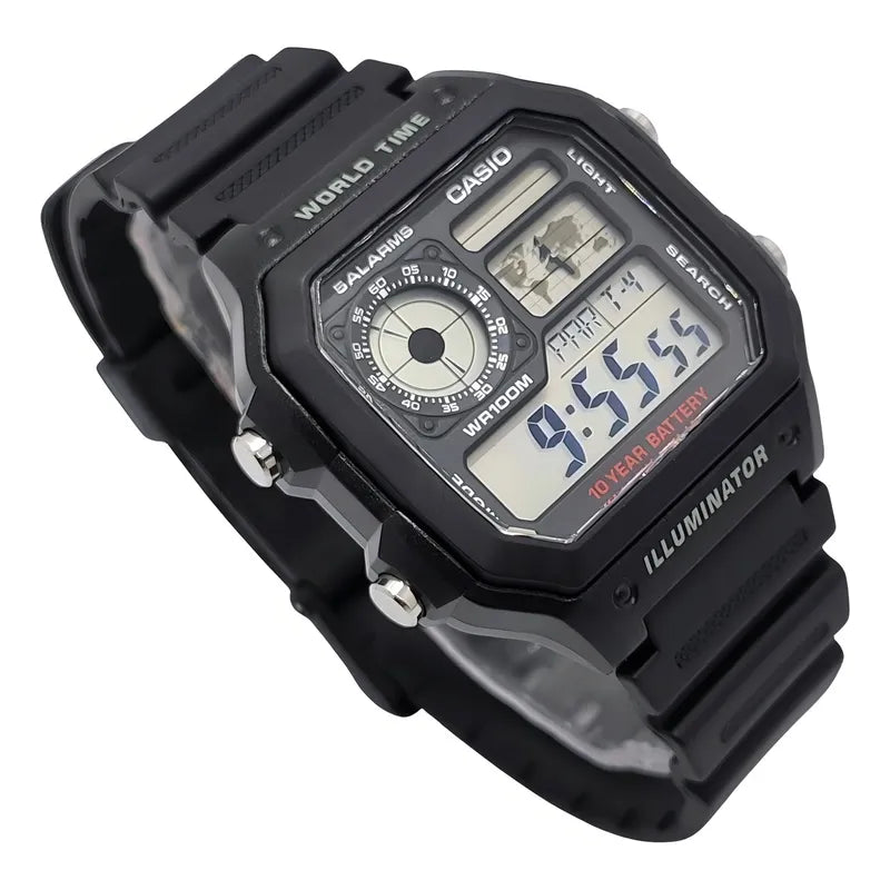 Reloj Casio AE-1200WH Royale, detalle de la caja — Foucault Valdivia