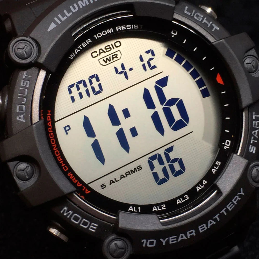 Reloj Casio AE-1500WH, detalle de la pantalla grande — Foucault Valdivia