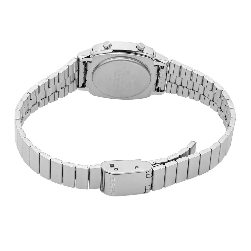 Reloj Casio LA670WA, vista del brazalete de acero — Foucault Valdivia