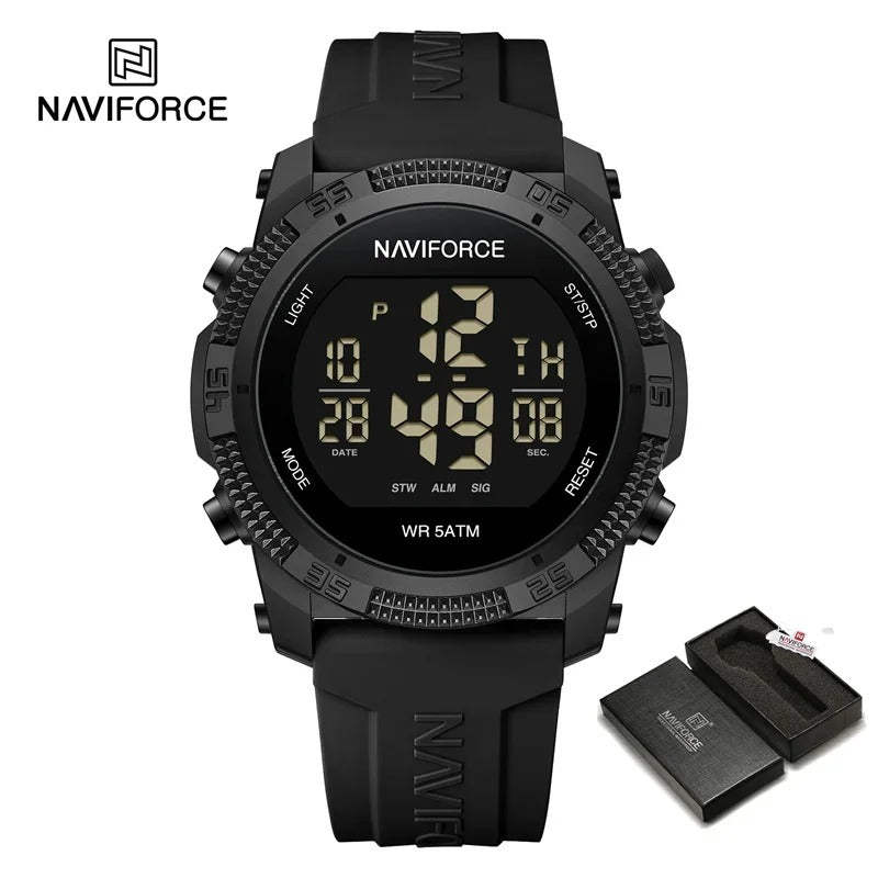 Reloj NAVIFORCE NF7104 para Hombre – Digital LCD, Resistente al Agua, con Alarma y Correa de Silicona