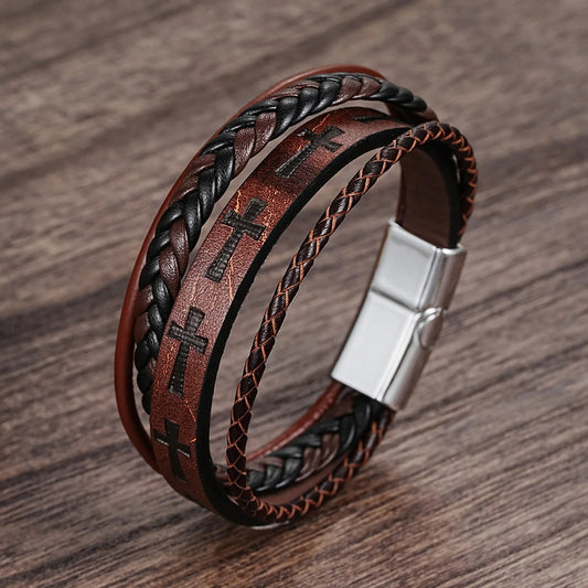 Pulsera Hombre Cuero Cruzado Vintage