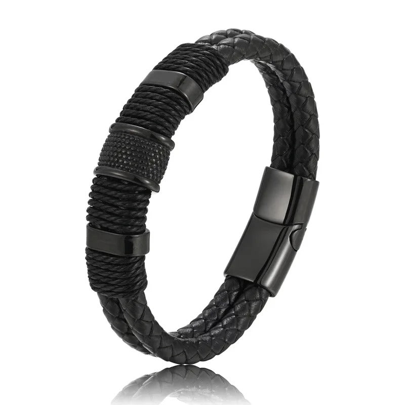 Pulsera Hombre Cuero Trenzado Retro
