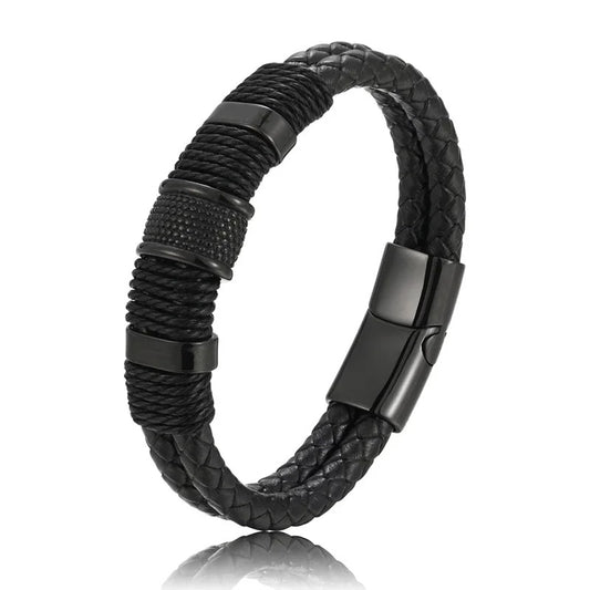 Pulsera Hombre Cuero Trenzado Retro