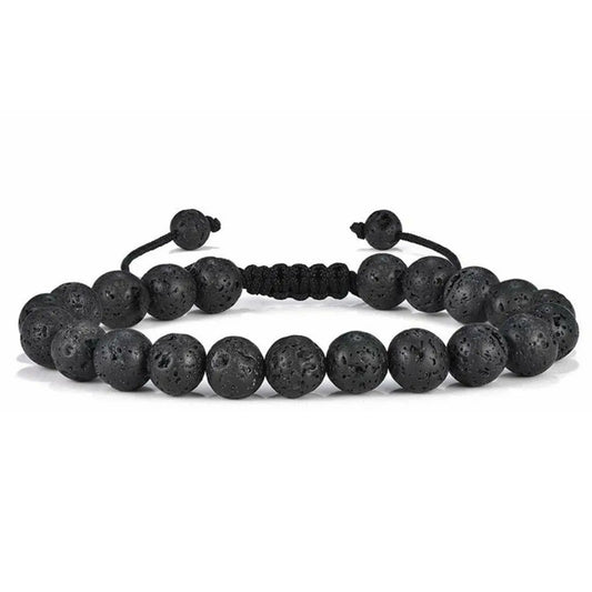 Pulsera de piedra lava y ojo de tigre, detalle de las cuentas de 8 mm — Foucault