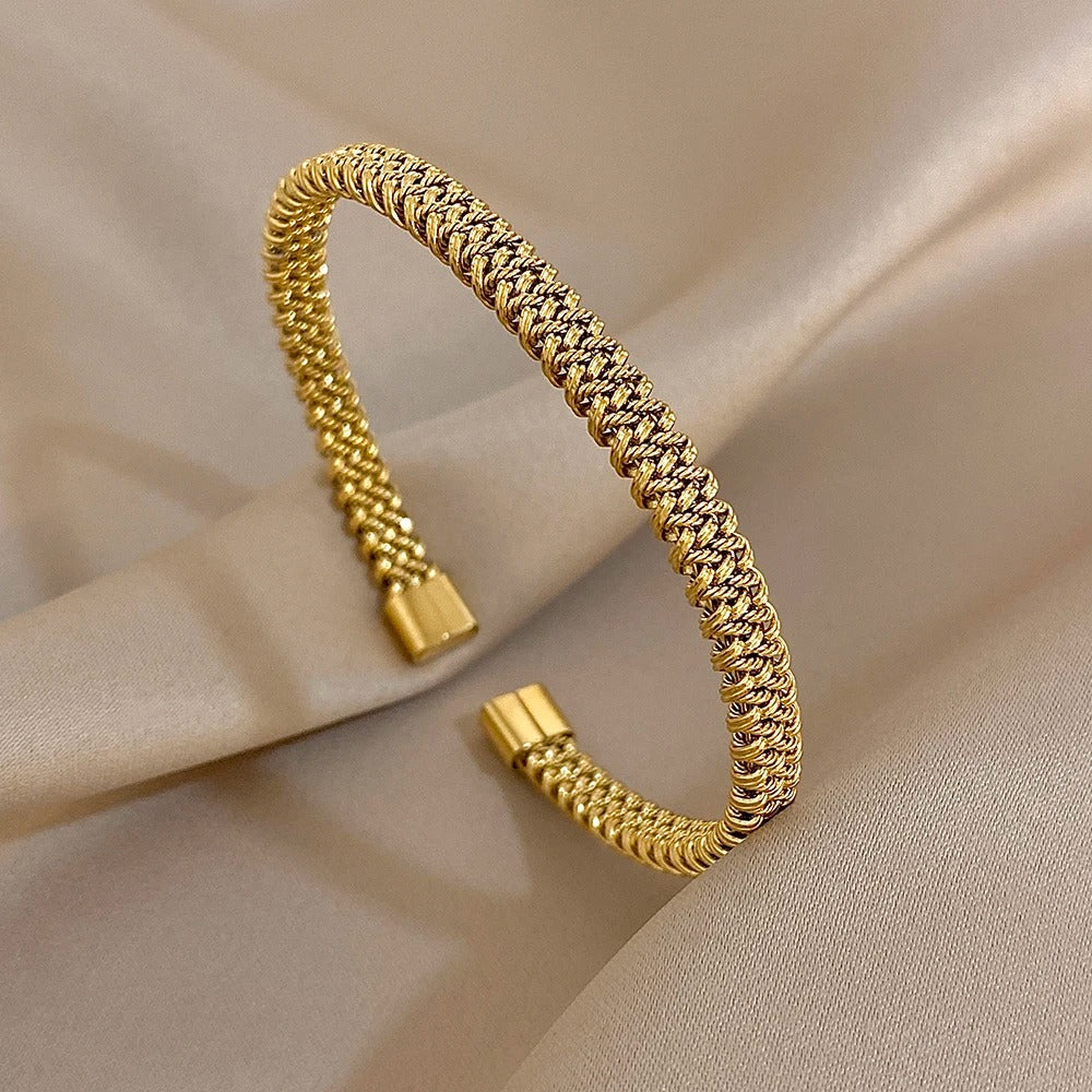 Pulsera Tejida de Acero Inoxidable Dorado Unisex