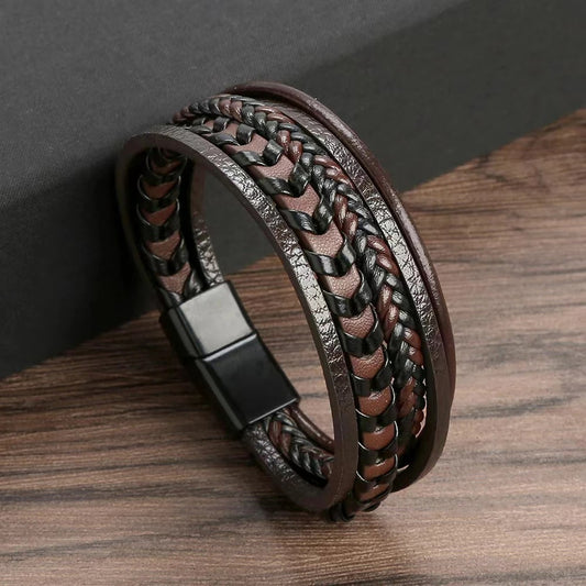 Pulsera Hombre Trenzada Vintage Multicapa