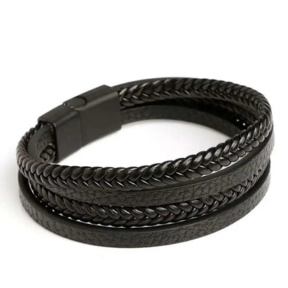 Pulsera Hombre Cuero Trenzado Multicapa
