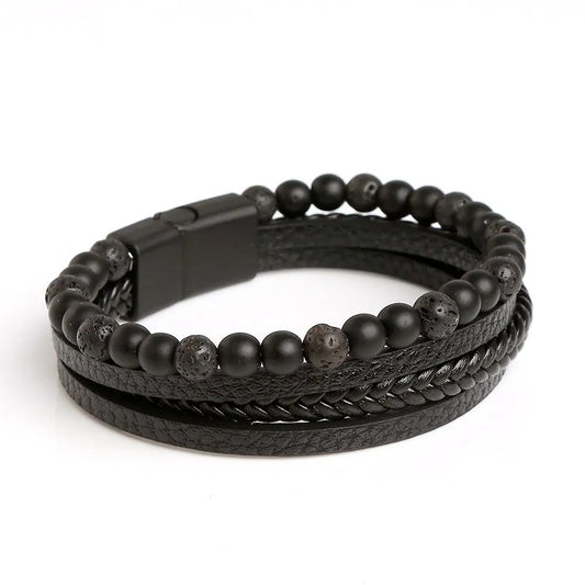 Pulsera Hombre Cuero Multicapa con Ojo de Tigre