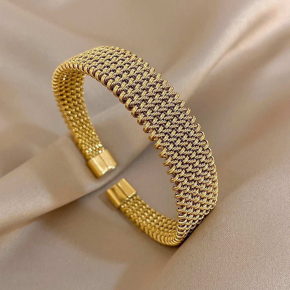 Pulsera Tejida de Acero Inoxidable Dorado Unisex