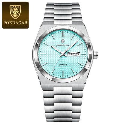 POEDAGAR 821 Reloj Hombre – Acero Inoxidable de Lujo con Fecha y Semana, Luminoso, Resistente al Agua