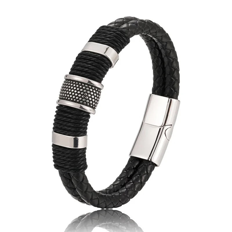 Pulsera Hombre Cuero Trenzado Retro