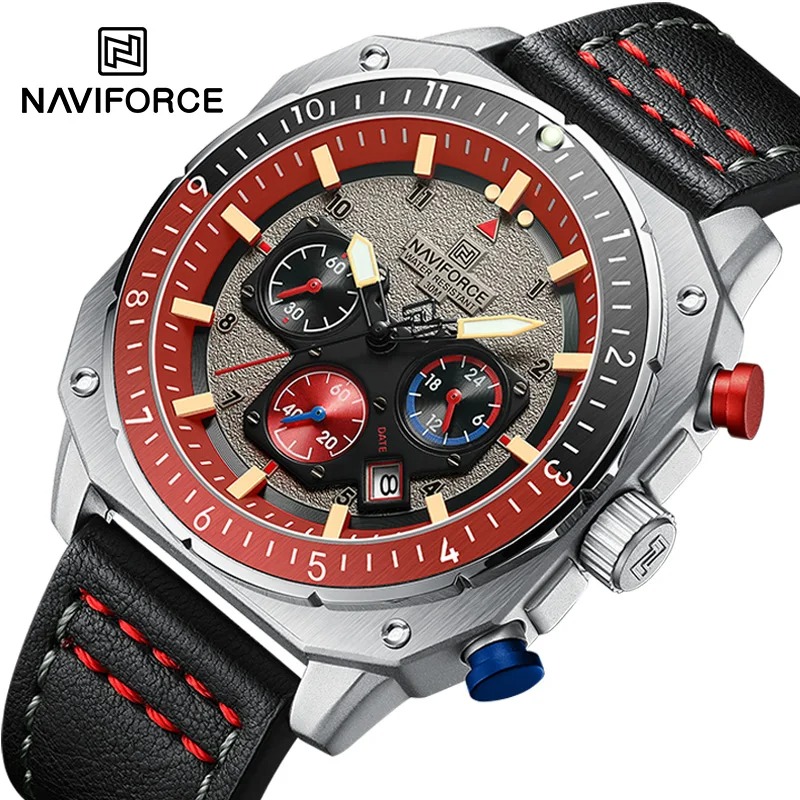 Reloj Hombre NAVIFORCE NF8057 Cronógrafo Cuero | Cuarzo Casual Elegante – Foucault Chile