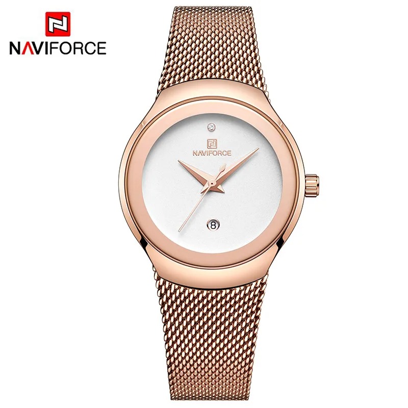 Reloj Mujer NAVIFORCE NF5004 Acero Inoxidable | Cuarzo Minimal con Fecha – Foucault Chile